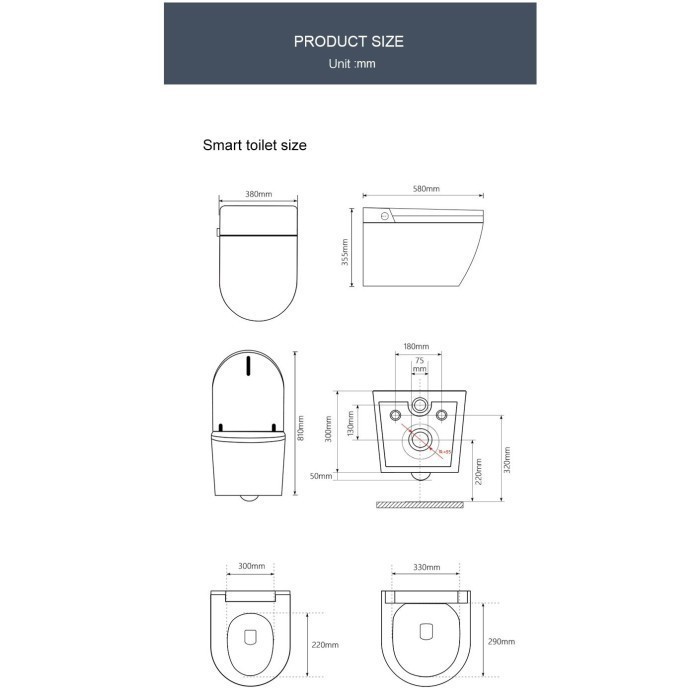 Hanging toilet with bidet function TECE (10 in 1) SET2 Rimless with soft-closing lid and concealed frame with button