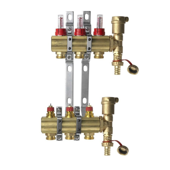 DANFOSS adjustable underfloor heating manifold 3 circuits with flow meters