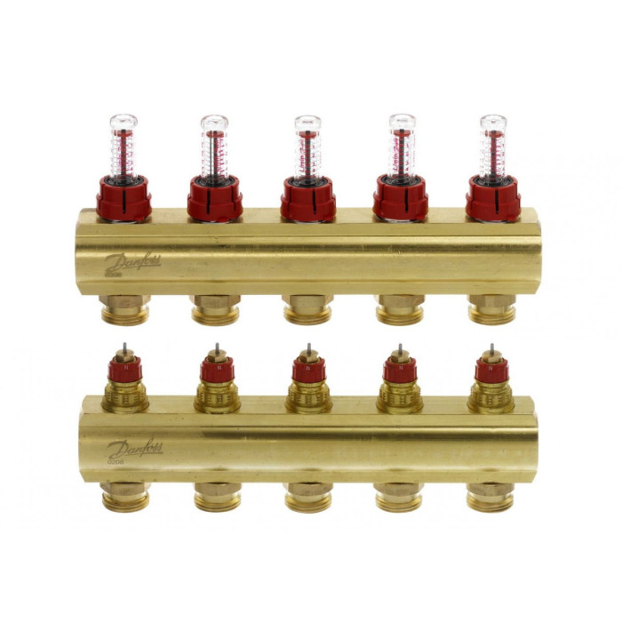 We are regulating the DANFOSS 5-ring underfloor heating manifold with flow meters.