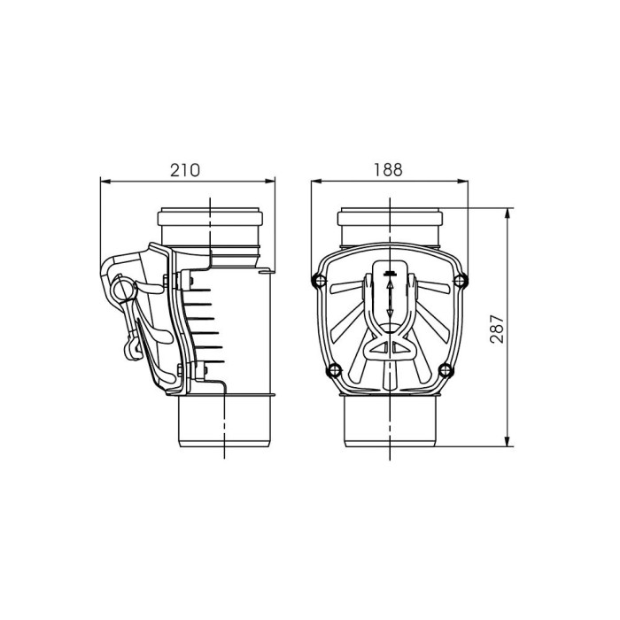 Обратный канализационный клапан KARMAT DN 110, вертикальный