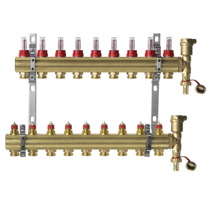 DANFOSS 9-loop underfloor heating manifold with flow meters