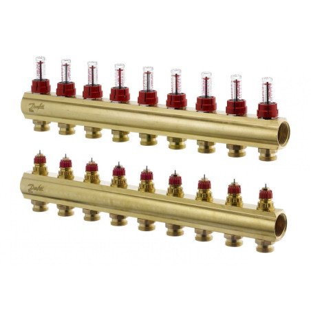 DANFOSS 9-loop underfloor heating manifold with flow meters