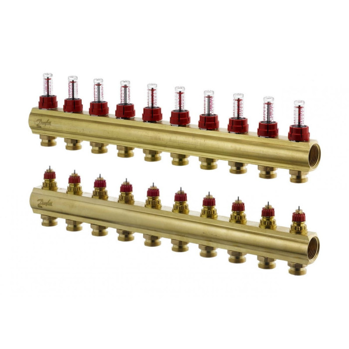 We are regulating the DANFOSS 10-loop underfloor heating manifold with flow meters.