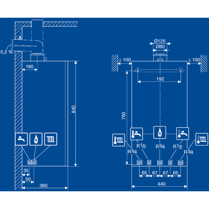 Gas boiler BUDERUS Logamax plus GB172i-42, with the option to connect a storage water heater, 7736900839