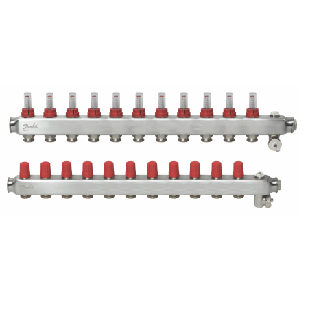 DANFOSS adjustable underfloor heating manifold with 11 circuits and flow meters