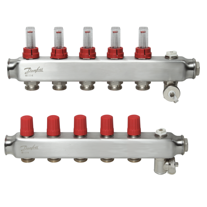 DANFOSS adjustable underfloor heating manifold 5 circuits with flow meters