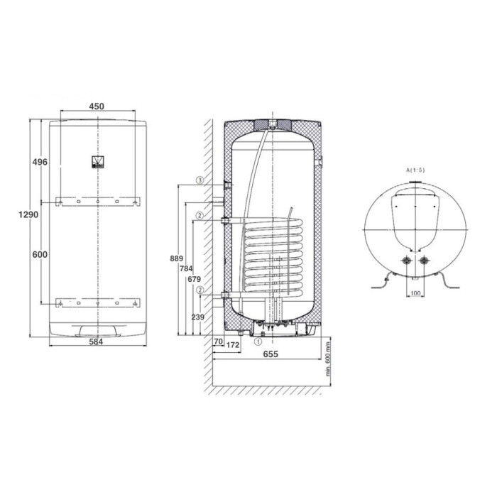 Combined fast vertical water heater DRAŽICE OKC 200 l 1 m2
