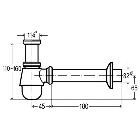 Bidet siphon with sediment trap without vent, chrome VIEGA, 1 1/4"" x 32 mm, 114619