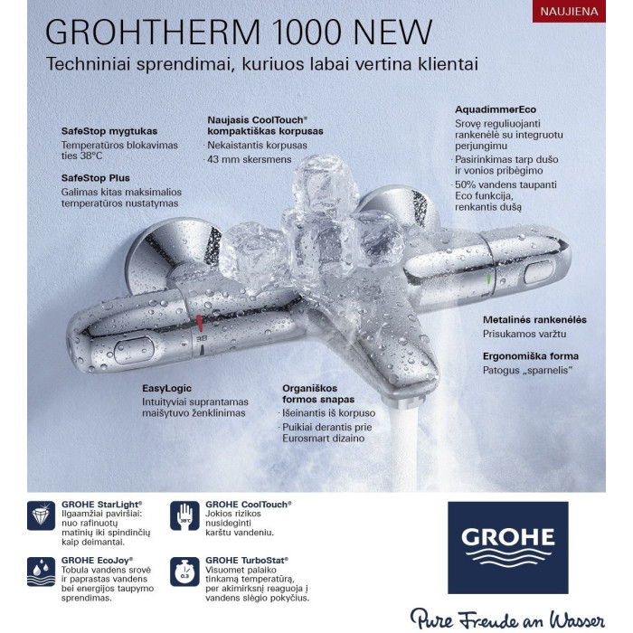 Thermostaatiline segisti vannile - dušš GROHE Grohtherm 1000 Uus, 34155003