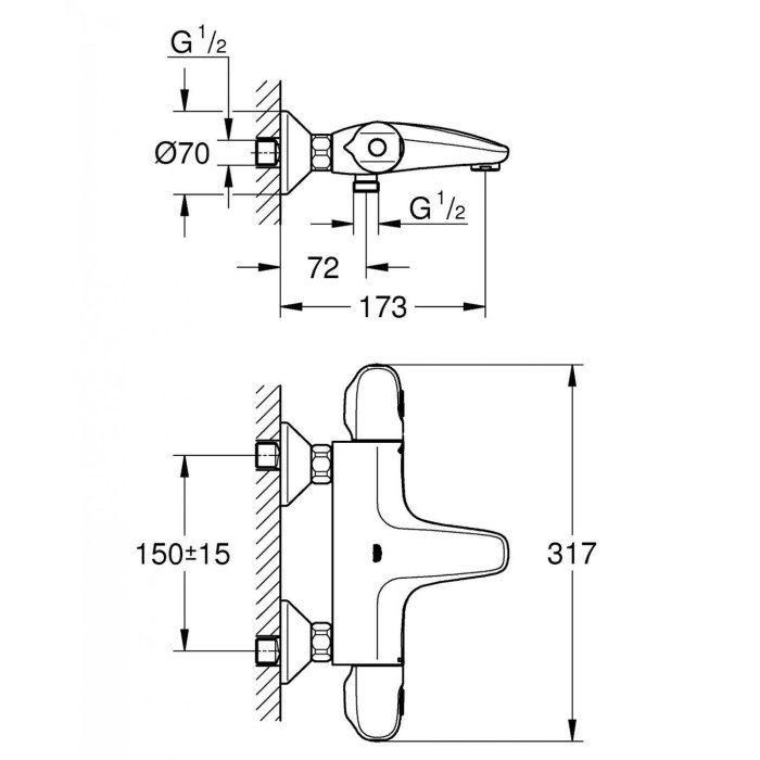Thermostatic mixer for bathtub - shower GROHE Grohtherm 1000 New, 34155003