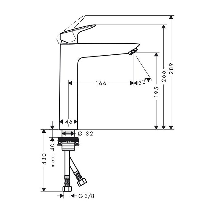 Washbasin mixer with pop-up waste valve HANSGROHE Logis 190, 71090000