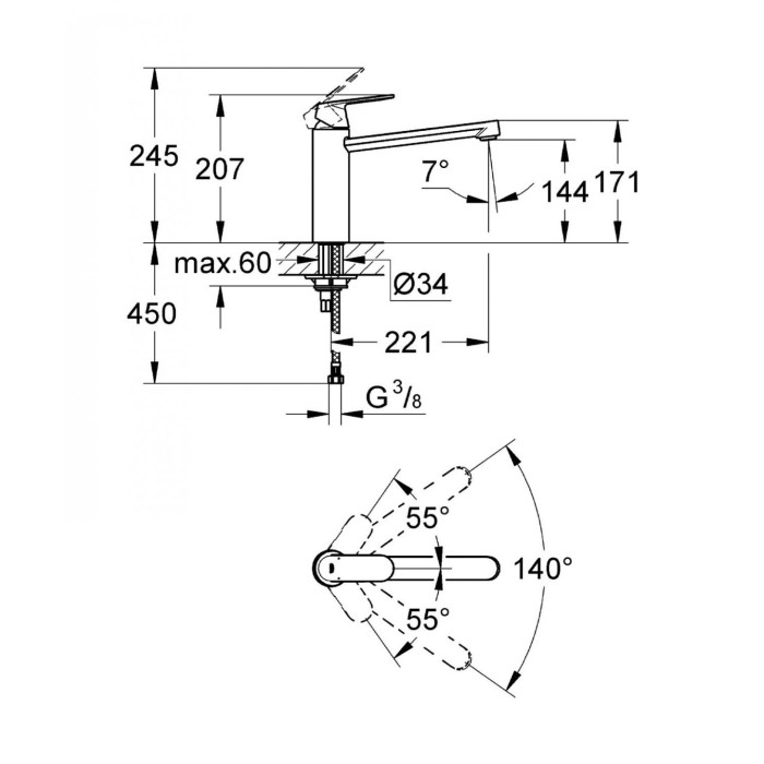 Смеситель для кухни (раковины) GROHE Eurosmart Cosmopolitan 30193000