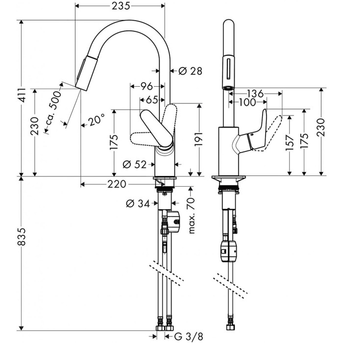 Kitchen (sink) faucet with pull-out spout HANSGROHE Focus, 31815000