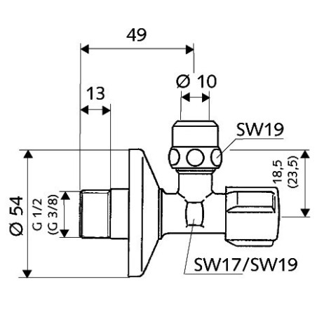 Ventili SCHELL Comfort 1/2" x 3/8" nurgas