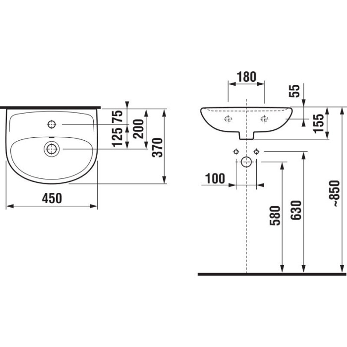 Rippuv kraanikauss JIKA Lyra Plus, 500 x 410 mm, (segisti auk)