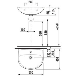 Rippuv kraanikauss JIKA Lyra Plus, 550 x 450 mm, (segisti auk)