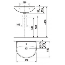 Rippuv kraanikauss JIKA Lyra Plus, 650 x 520 mm, (segisti auk)
