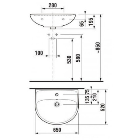 Rippuv kraanikauss JIKA Lyra Plus, 650 x 520 mm, (segisti auk)