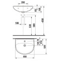 Wall-mounted sink JIKA Lyra Plus, 650 x 520 mm, (mixer hole in the center)