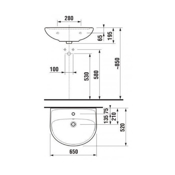 Rippuv kraanikauss JIKA Lyra Plus, 650 x 520 mm, (segisti auk)