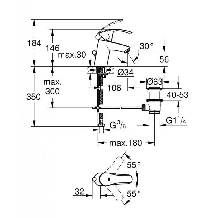 GROHE EuroSmart basin mixer with pop-up waste, 33265002