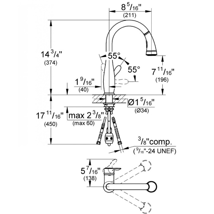 Кухонный смеситель с выдвижным изливом GROHE Parkfield, 30215001