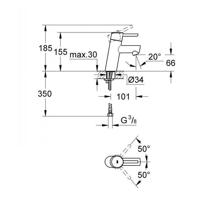 GROHE Concetto sink mixer, size S, 3224010E