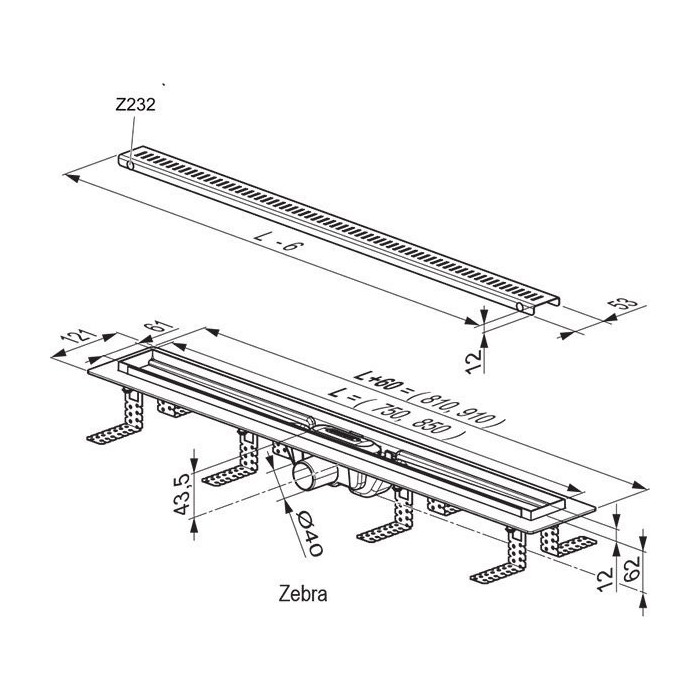 RAVAK Zebra 750 mm shower channel sets