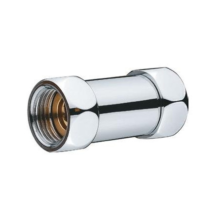 The connection fitting is chrome-plated (shiny) PROFACTOR 1/2"" x 1/2"" with loose nuts.