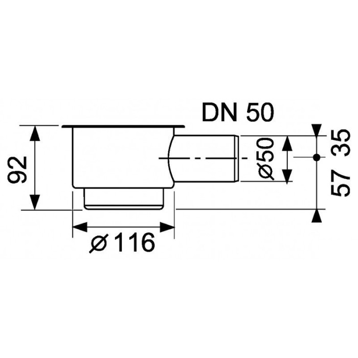 Standardsifoon TECEdrainline 92 mm, horisontaalne