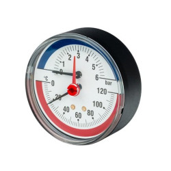 Horizontal thermometer WATTS 80 mm, 0-120° C, 0-4 bar
