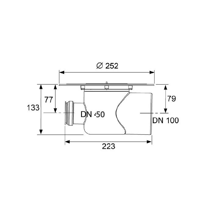 Horizontal trap TECEdrainpoint S DN 100 with "dry" siphon
