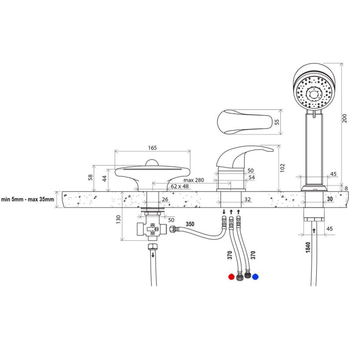 RAVAK Rosa bathtub edge mixer
