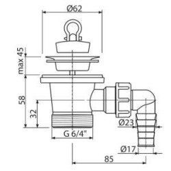 Sink siphon valve with washing machine connection ALCAPLAST 1 1/2"" (58) with stopper