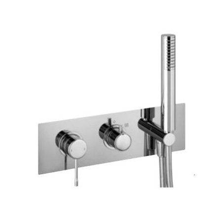 Built-in mixer with a handheld shower, alpine blue, chrome-plated