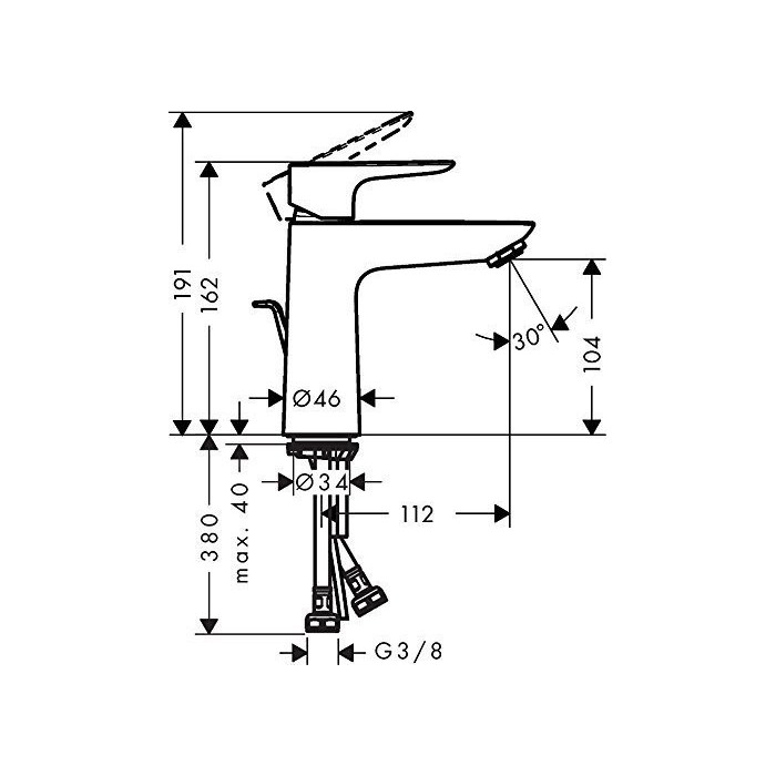 Смеситель для раковины с донным клапаном HANSGROHE Talis E 110, хром, 71710000