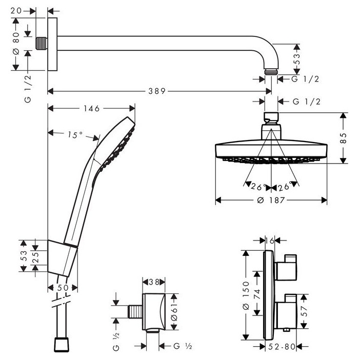 Built-in thermostatic shower set HANSGROHE Croma Select S 180, 27295000