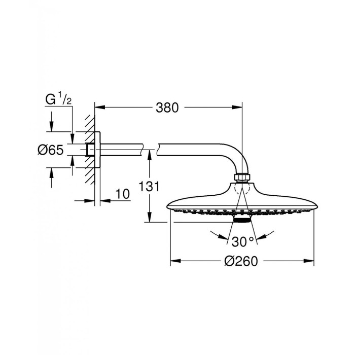 Fixed shower head with holder from the GROHE Euphoria 260 mm series