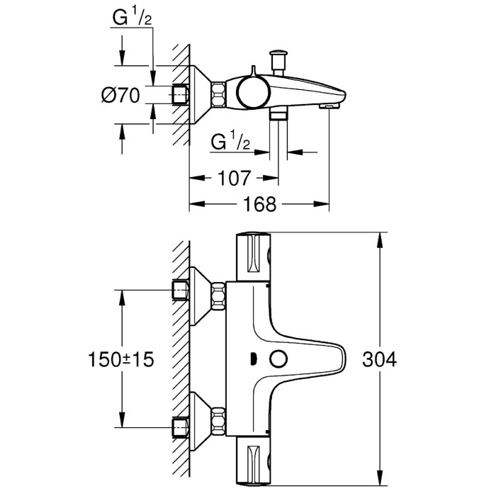 Thermostaatne segisti vannile - dušš GROHE Grohtherm 800 Uus