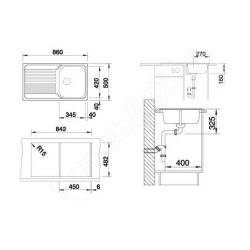 Stainless steel sink BLANCO TIPO 45 S, 86x50 cm, Matte surface
