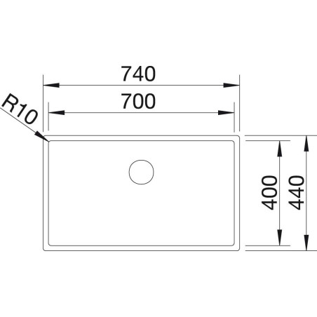 Under the countertop, a BLANCO CLARON 700-U sink is installed, 74x44 cm.