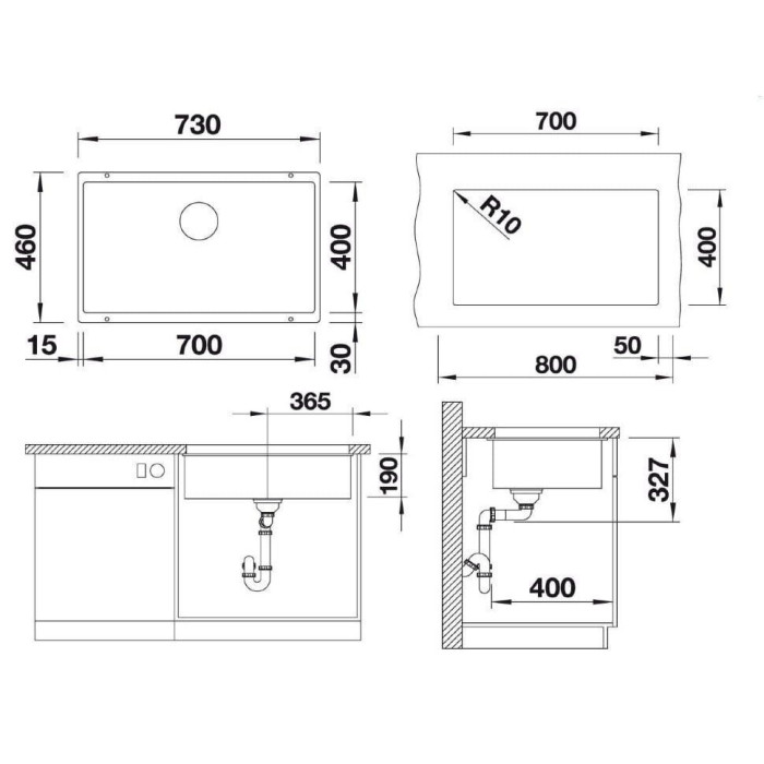 Под столешницей устанавливается мойка BLANCO SUBLINE 700-U, 73x40 см, антрацит.