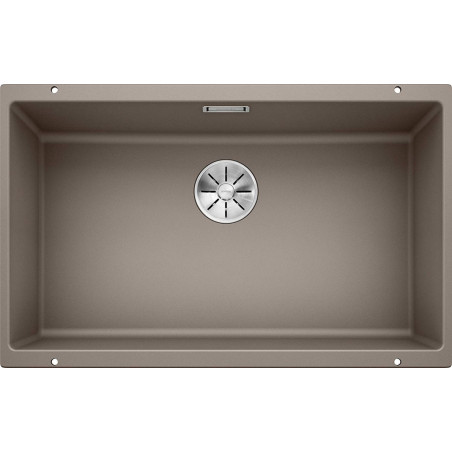 Under the countertop, a BLANCO SUBLINE 700-U sink is installed, 73x40 cm, Truffle.