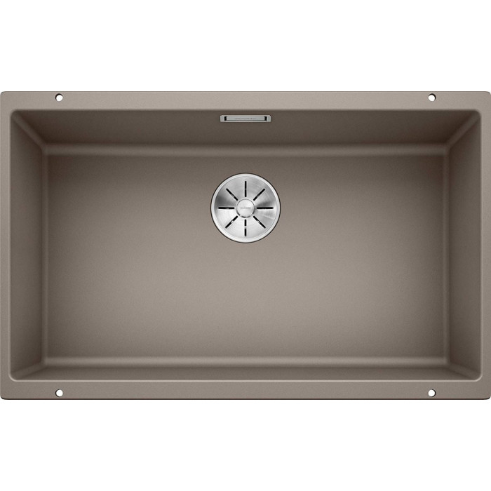 Under the countertop, a BLANCO SUBLINE 700-U sink is installed, 73x40 cm, Truffle.