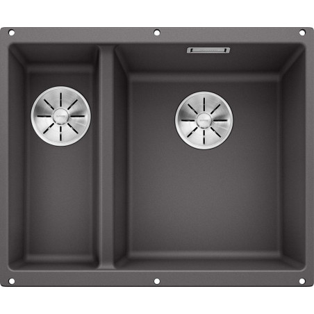 Under the countertop, a BLANCO SUBLINE 340/160-U sink is installed, 55.5x40 cm, Stone gray.