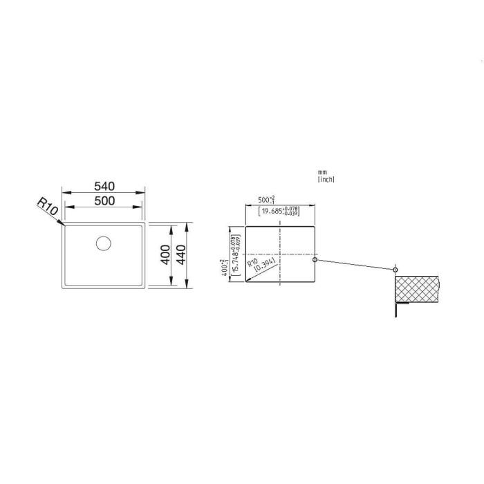 Pöytäplaadi alla paigaldatav BLANCO CLARON 500-IF kraanikauss, 54x44 cm