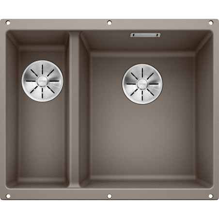 Under the countertop, a BLANCO SUBLINE 340/160-U sink is installed, 55.5x40 cm, Truffle.