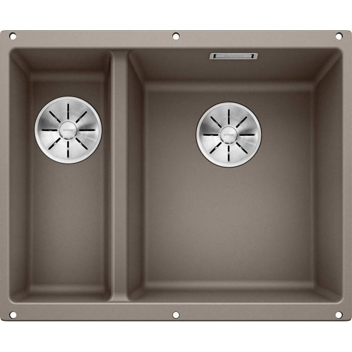 Under the countertop, a BLANCO SUBLINE 340/160-U sink is installed, 55.5x40 cm, Truffle.