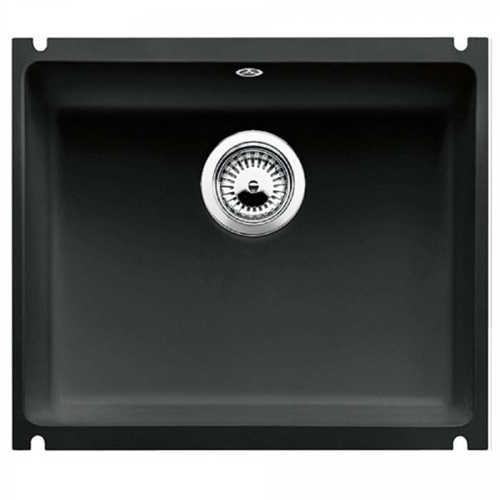 Under the countertop, a BLANCO SUBLINE 500-U ceramic sink is installed, 54.3x45.6 cm, Black.