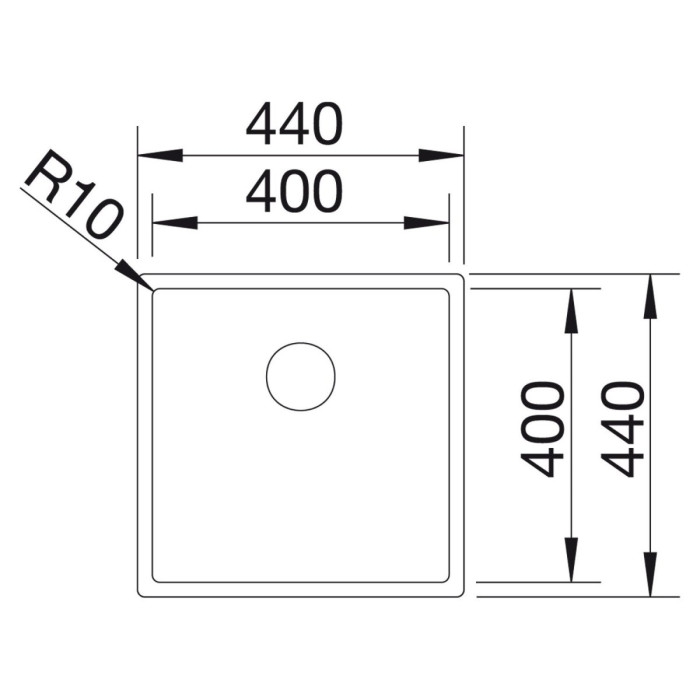 Under the countertop, a BLANCO CLARON 400-IF sink is installed, 44x44 cm.